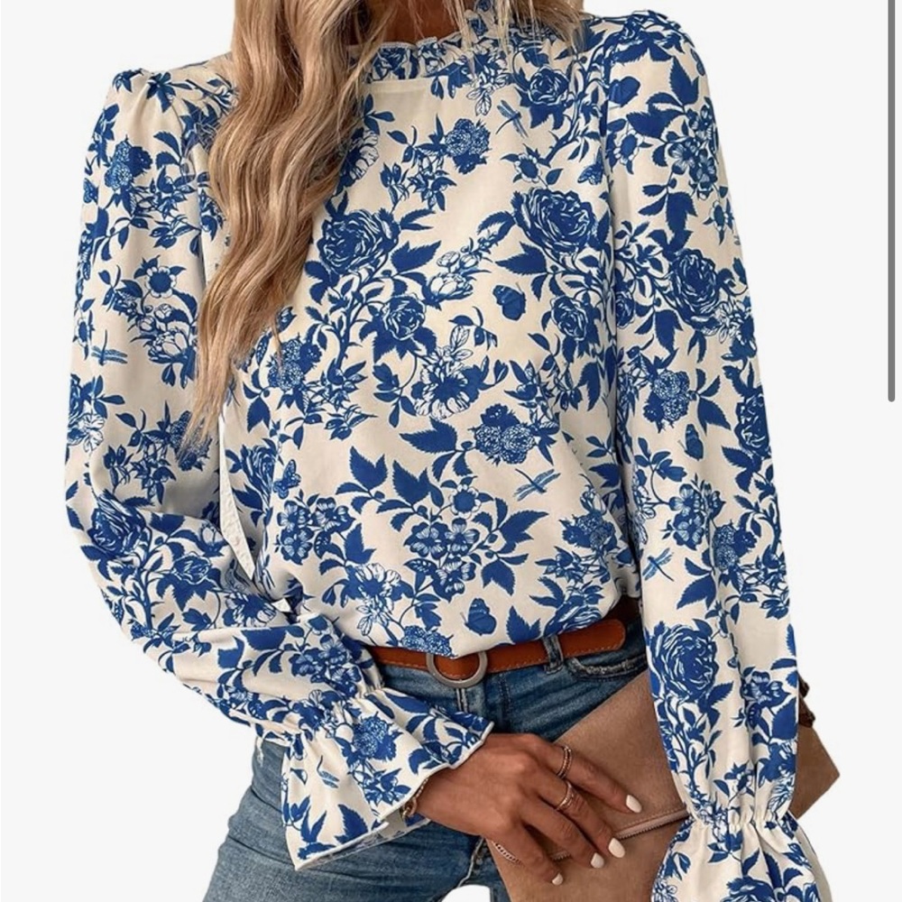 Floral Ruffle High Neck Blouse